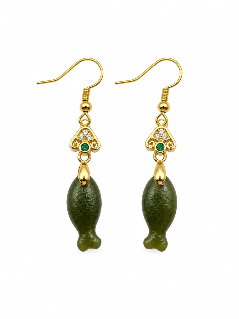 Exotic Jade Fish Dangle Earrings
